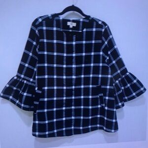 Zara Black and White Plaid Blouse
